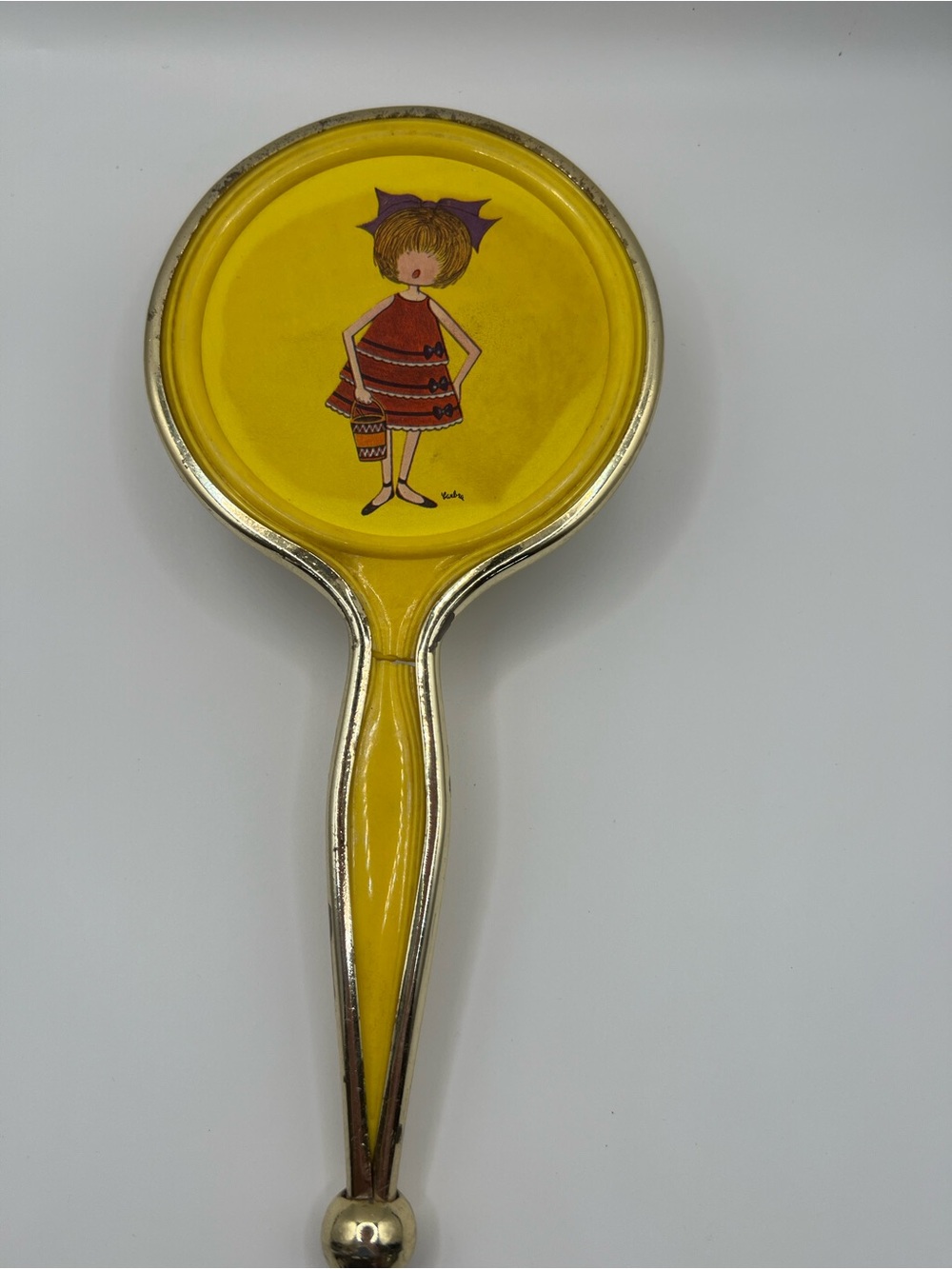Source Unknown Yellow and Purple Hand Mirror with Girl Illustration